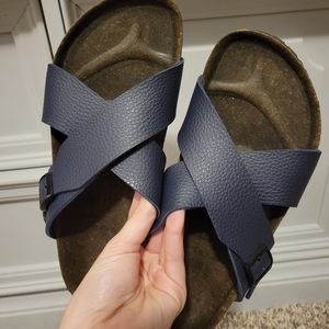 Women’s Navy Crisscross Slide Sandals with Adjustable Buckle